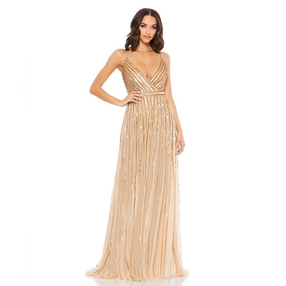 Mac Duggal 93801 NWT SEQUINED WRAP OVER SLEEVELESS GOWN WITH BODYSUIT - Picture 1 of 10